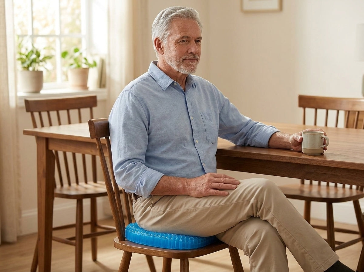 Senior sitting comfortably on the Cordia Cushion